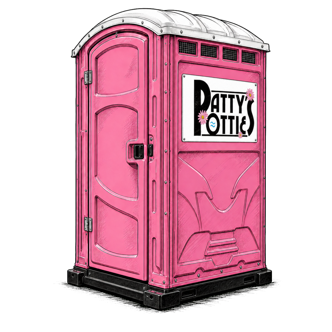 Cartoon Illustration of Patty's Potties portable restroom